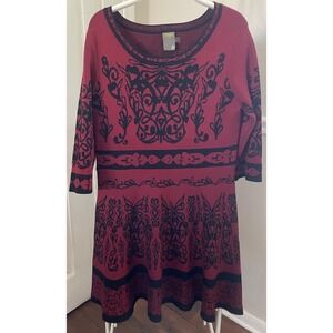 Taylor Fit n Flare Sweater Dress Burgundy Red Black Floral Celtic Gothic Size XL